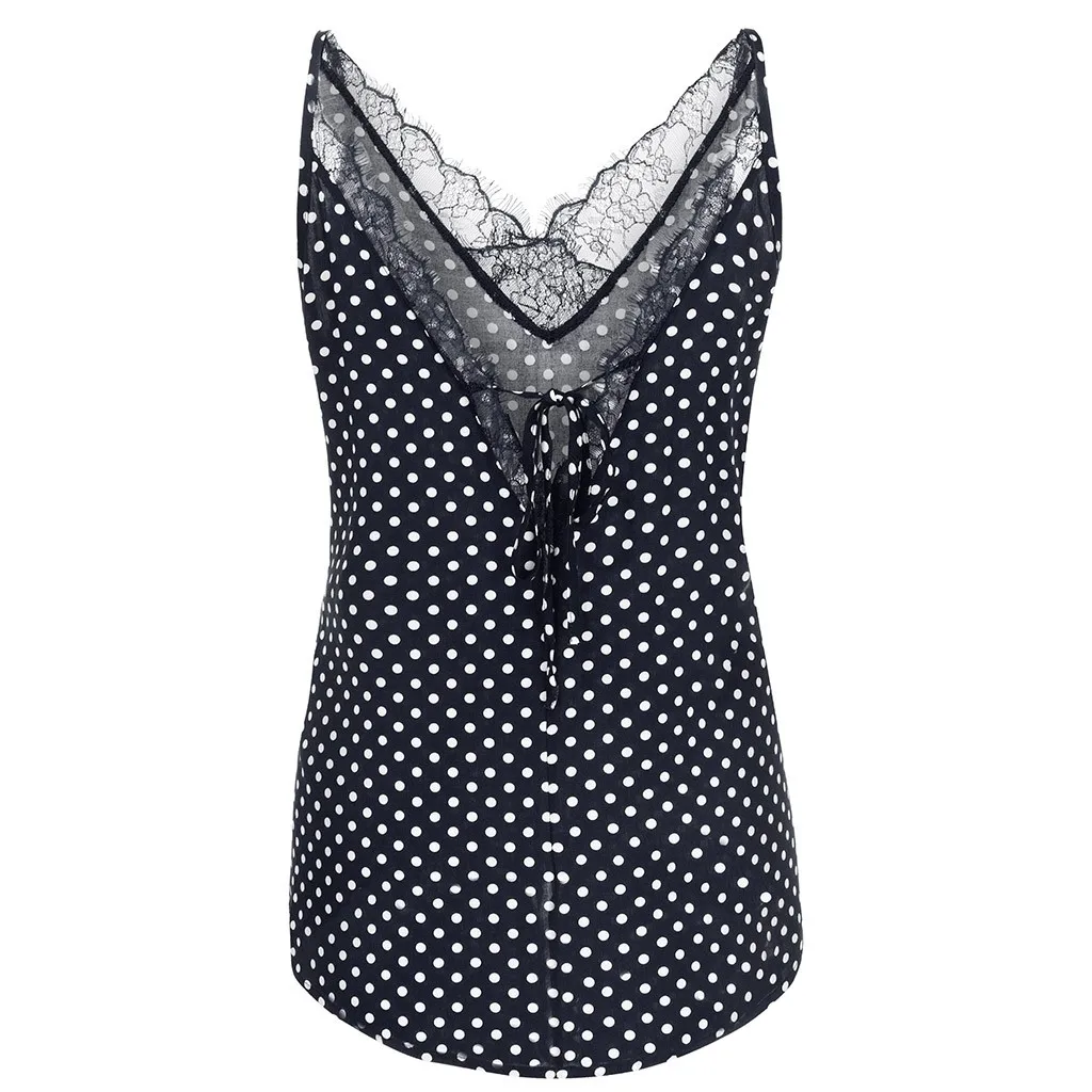 JAYCOSIN Women Sexy Lace Tank Top Camis Sleeveless Casual Camisole Summer Beach Polka Dot Vest Blouse Ladies Clothes Fashion2019