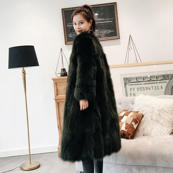 

Long style natural fox fur coats women V neck 9/10 sleeve real fur jackets ladies overcoat 2018 autumn winter new arrival