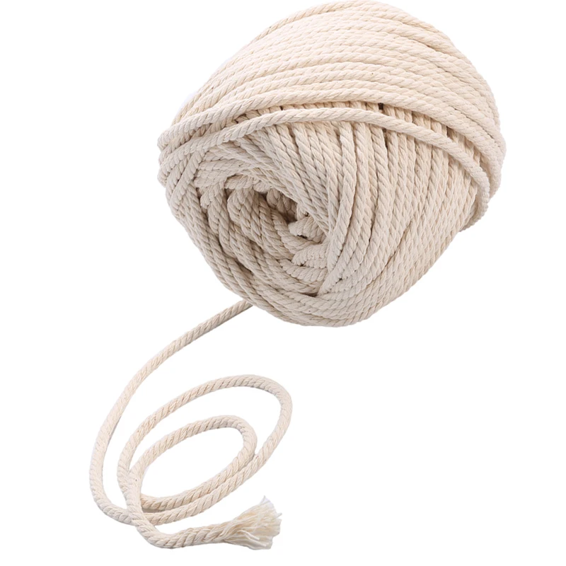 Koop 1 Roll 5mm x 65M Macrame Touw Natuurlijke Beige Katoen Twisted Cord Textiel Snaren voor Artisan DIY Hand craft Decoratie