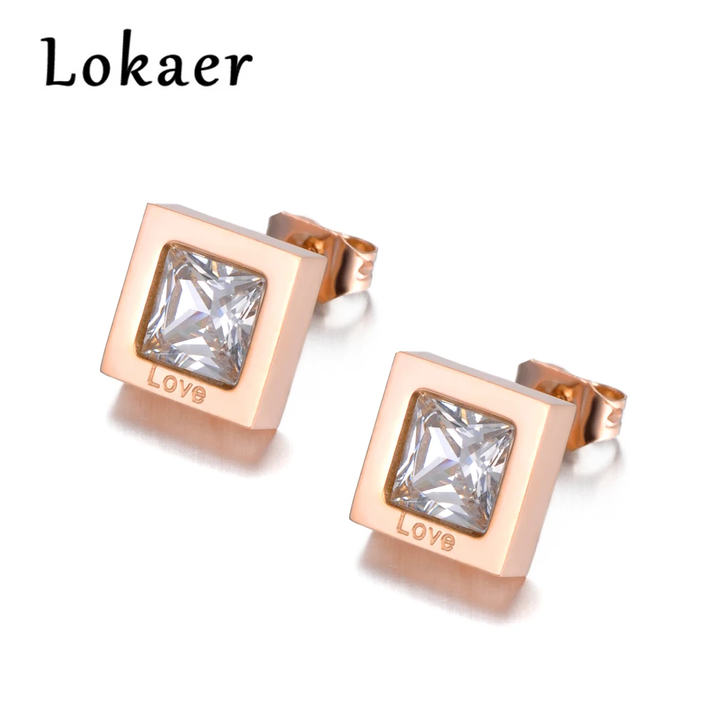 Lokaer кубический цирконий серьги-гвоздики белое Ювелирное Украшение с фианитом 3 цвета покрытием из нержавеющей стали для женщин подарок горный хрусталь E18485