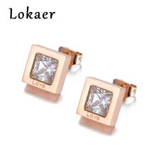 Lokaer кубический цирконий серьги-гвоздики белое Ювелирное Украшение с фианитом 3 цвета покрытием из нержавеющей стали для женщин подарок горный хрусталь E18485