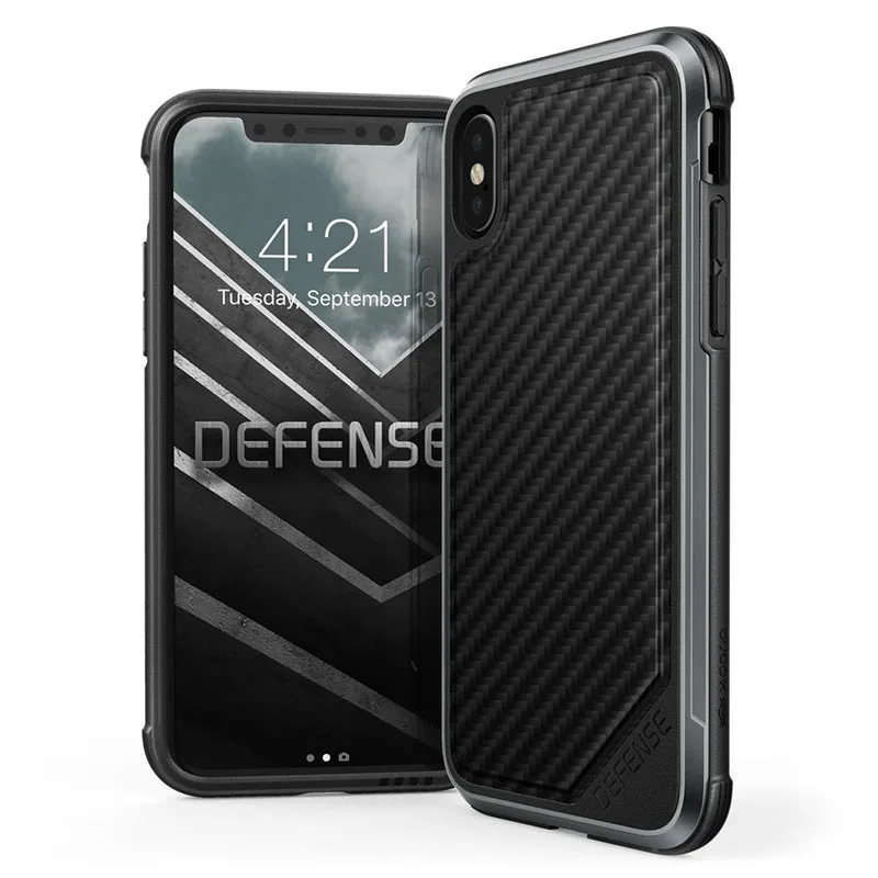 X-Doria Defense Lux чехол для телефона iPhone XS X военный класс падение протестированный анодированный алюминиевый защитный чехол Крышка для iPhone X - Цвет: Black Carbon Fiber