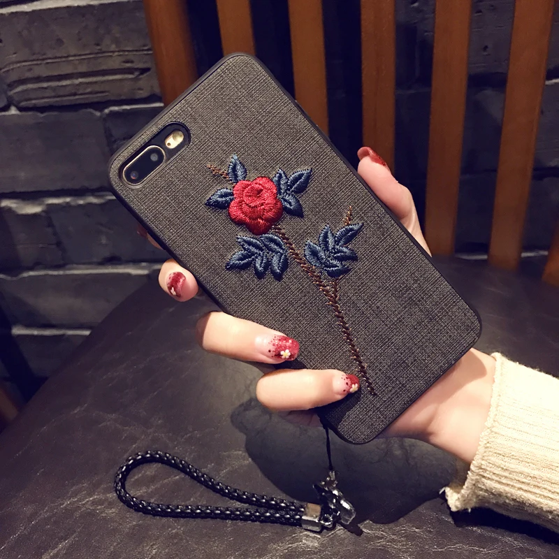 Fashion Embroidery Phone Case For iPhone 7 8 6 6S Plus Vintage Cloth Texture Rose Flower Soft Silicone Cover For iPhone X XS Fashion Embroidery Phone Case For iPhone 7 8 6 6S Plus Vintage Cloth Texture Rose Flower Soft Silicone Cover For iPhone X XS