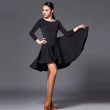Новинка, платье для латинских танцев, женское, короткий, длинный рукав, черное, Танго, Румба, Бальные, модные, современные, сальса, ча-ча, юбка для латинских танцев