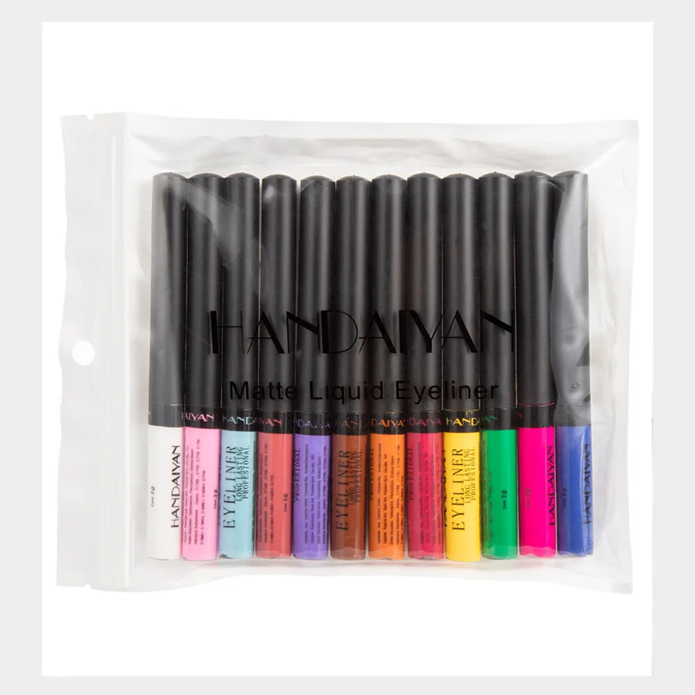 HANDAIYAN waterproof long-lasting liquid eyeliner cosmetics 12 colors each set colourful eye makeup 3sets/lot drop shipping HANDAIYAN waterproof long-lasting liquid eyeliner cosmetics 12 colors each set colourful eye makeup 3sets/lot drop shipping