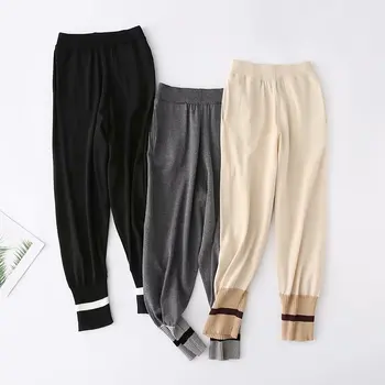 

Casual High Waist Long Trousers Women Patchwork High Elastich Haren Pants Korean Casual School Girls Female Trousers Women Grey