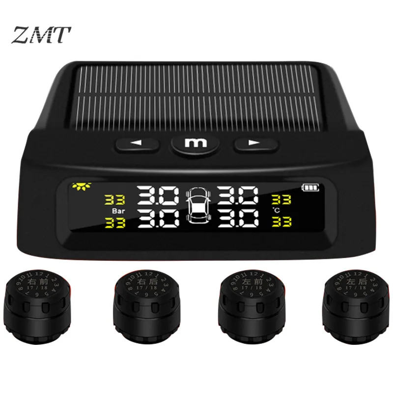 

Solar Tire Pressure Monitor TPMS Automotive Tire Detection External Sensor Wireless Tyre Pressure Monitoring Alarm System T82A