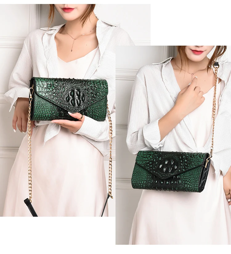 Для женщин Aligator дизайнерская сумка с клапаном через плечо, кожаная сумка на плечо сумка с клапаном на цепочке сумка Зеленый вечерние сумки