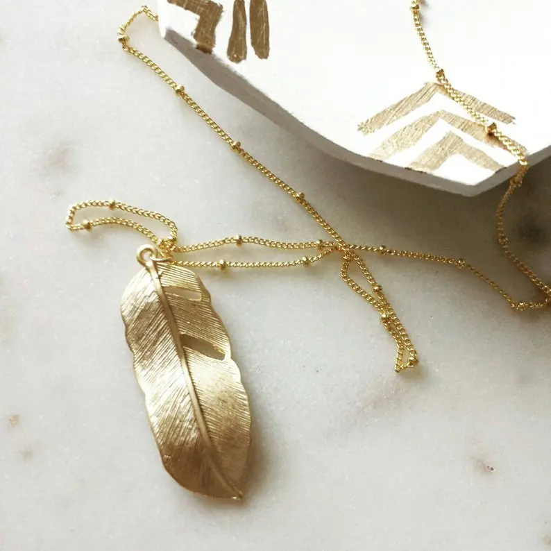 

Simple long sweater chain accessories handmade alloy feather pendant necklace clothing