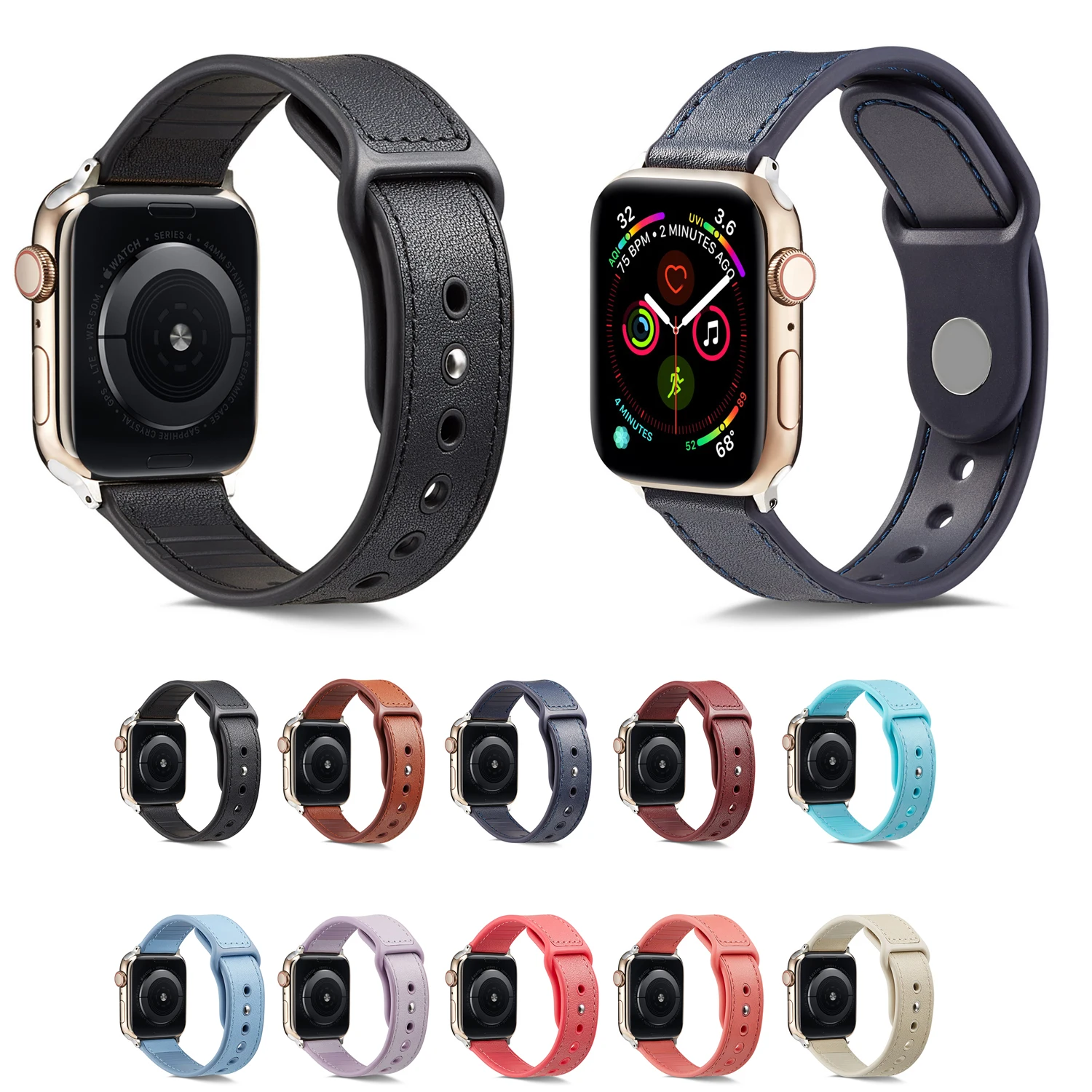 

Honorable Genuine Leather Loop silicone for Apple Watch Band for iwatch 4 3 2 1 38mm 42mm 40mm 44mm Strapseries 5