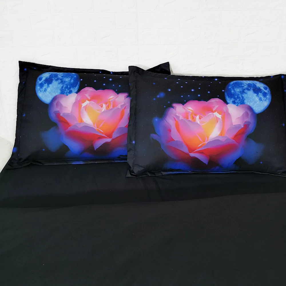 Комплект постельного белья с 3d изображением Луны и розы|3d bed set|3d bedding setsbed set |