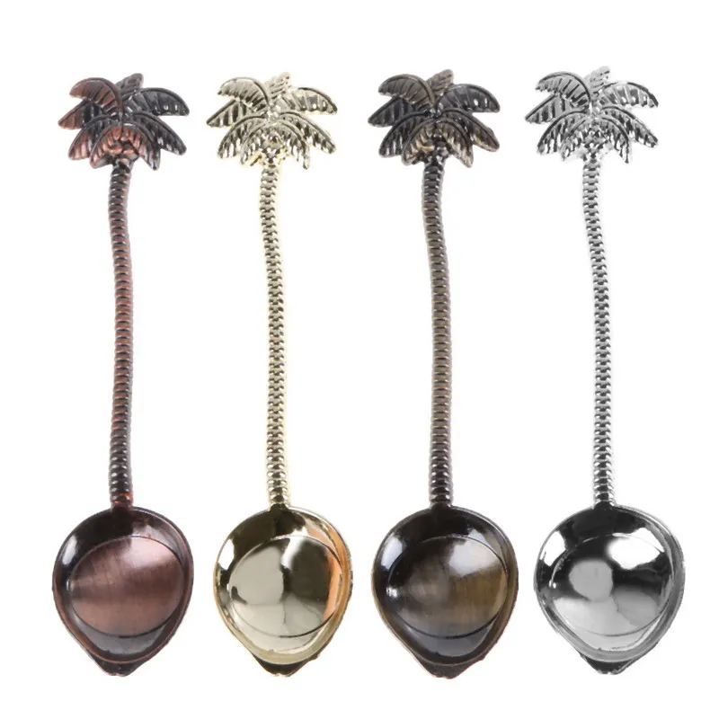 

4 Pcs Vintage Coconut Tree Coffee Spoon Spoon Teaspoon Tea Spoon Dessert Spoon Long Handle Tableware