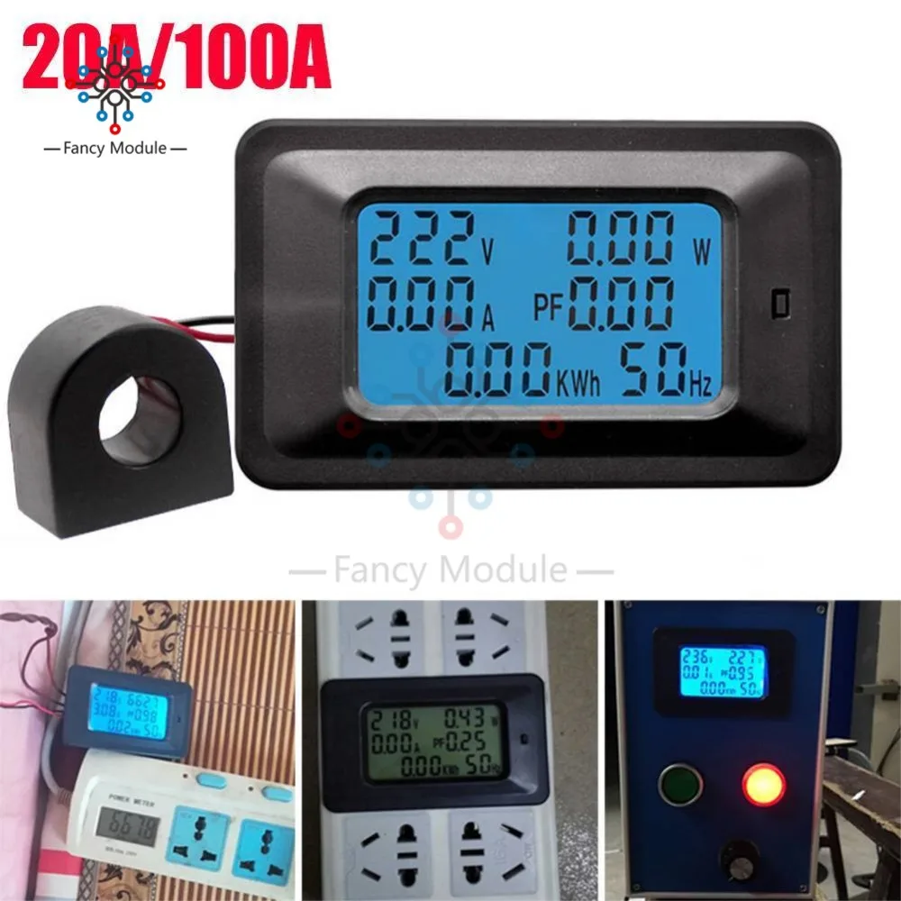6 в 1 ЖК цифровой AC 20A 100A 110V 220V Вольтметр Амперметр мощность ток панель