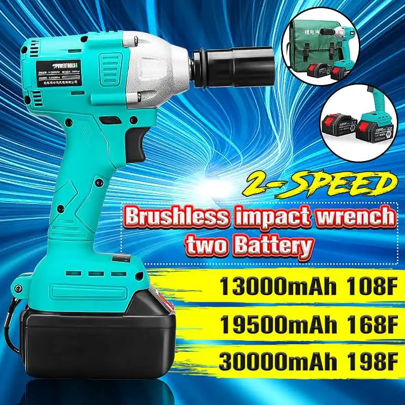 

100-240V Lithium-Ion battery Electric Impact Wrench 340Nm Cordless Brushless with Rechargeable Battery 1/2 Rattle Bit