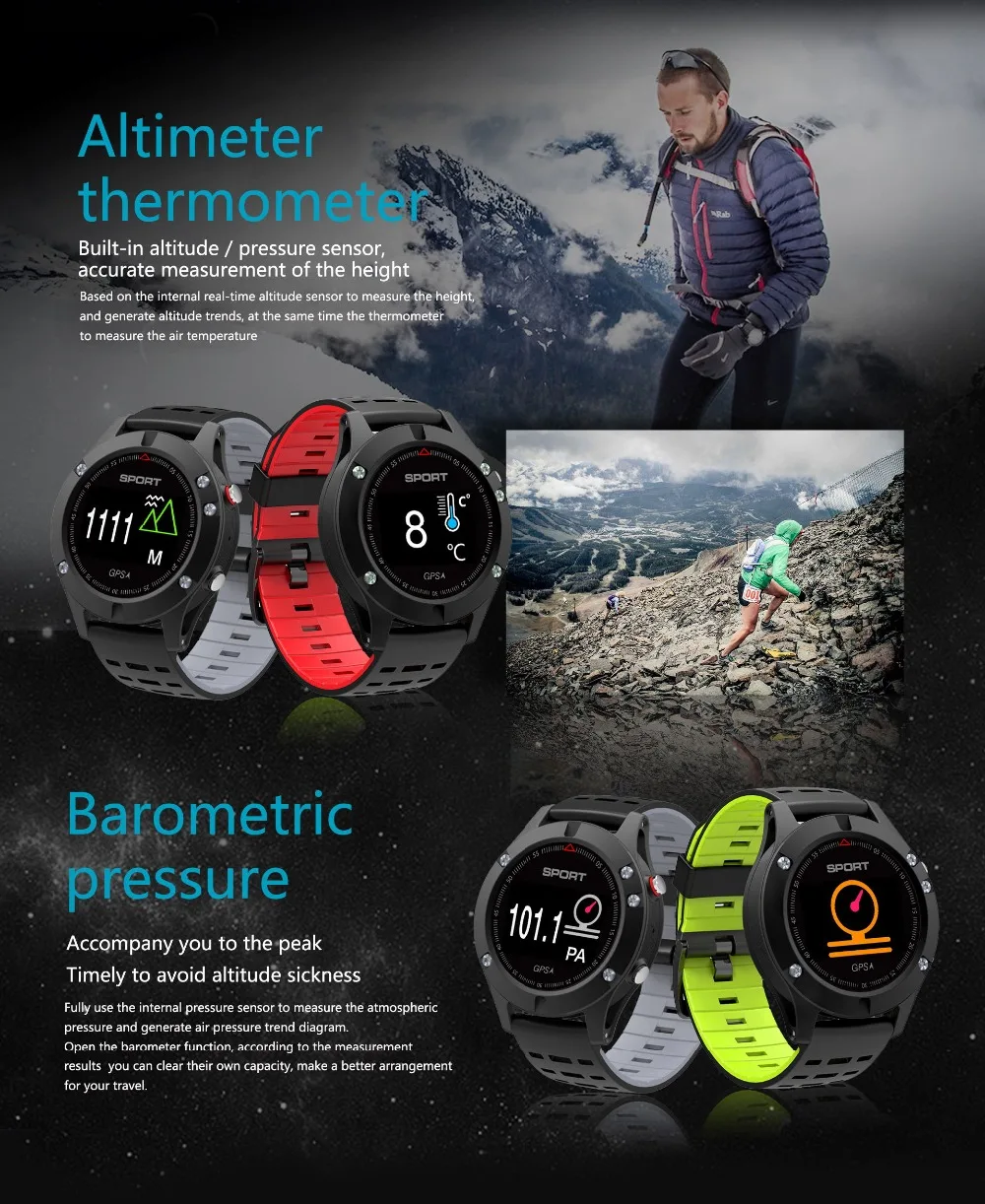Winait IP67 Профессиональный Спорт цифровой Smart Watch, сердечный ритм/Температура/GPS часы