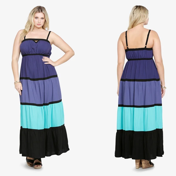 

Women Striped Bohemian XXL Plus Size Summer Maxi Dress 2015 Hot Contrary Colors Sexy Long Casual Sundress W846035