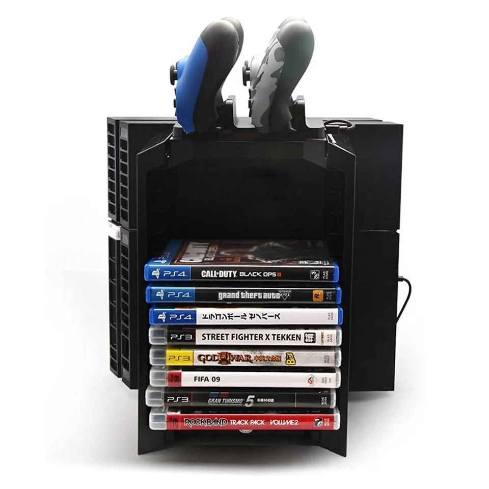 

PS4 Game Disk Tower Vertical Stand for PS4 DualShock Controller Charging Dock Station for PlayStation 4 PRO Slim