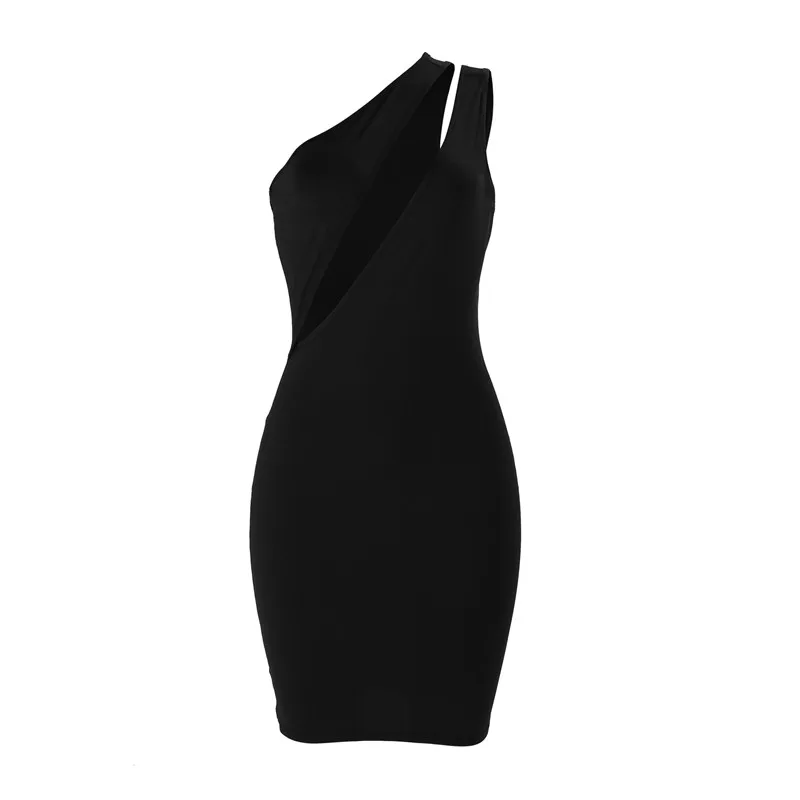 ANJAMANOR/мини-повязка на одно плечо с вырезом, облегающее платье, лето, черные сексуальные платья, женские вечерние клубные платья, D36-I62