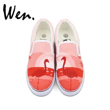 Wen Original Design Flamingo Bird Sunset Pink Slip on Hand Painted Shoes Men Women’s Canvas Sneakers