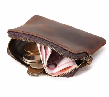 

men's Unisex Leather Zip Pouch ID Credit Card Holder Coin Purse Money Bag Mini Wallet 9111FS