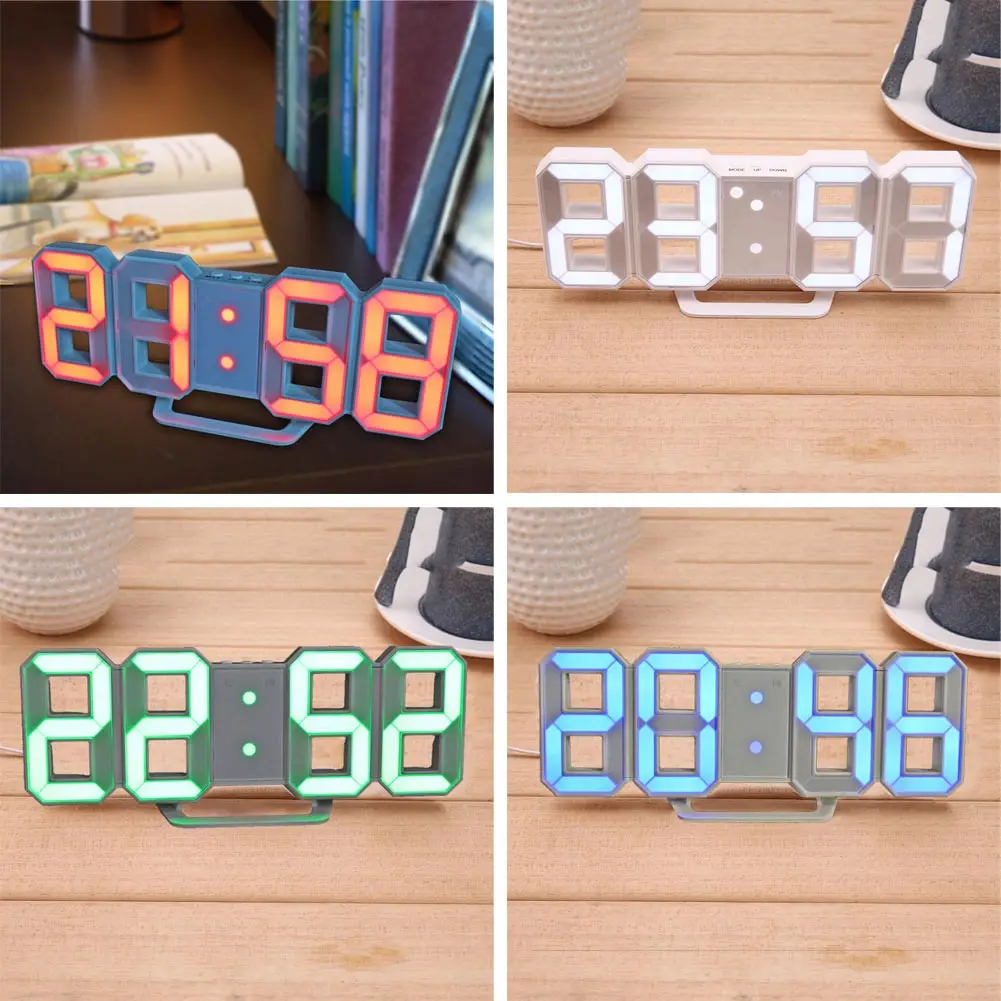 

8-Shape 3D LED Digital 12/24Hour Table Desk Alarm Clock Wall Decoration