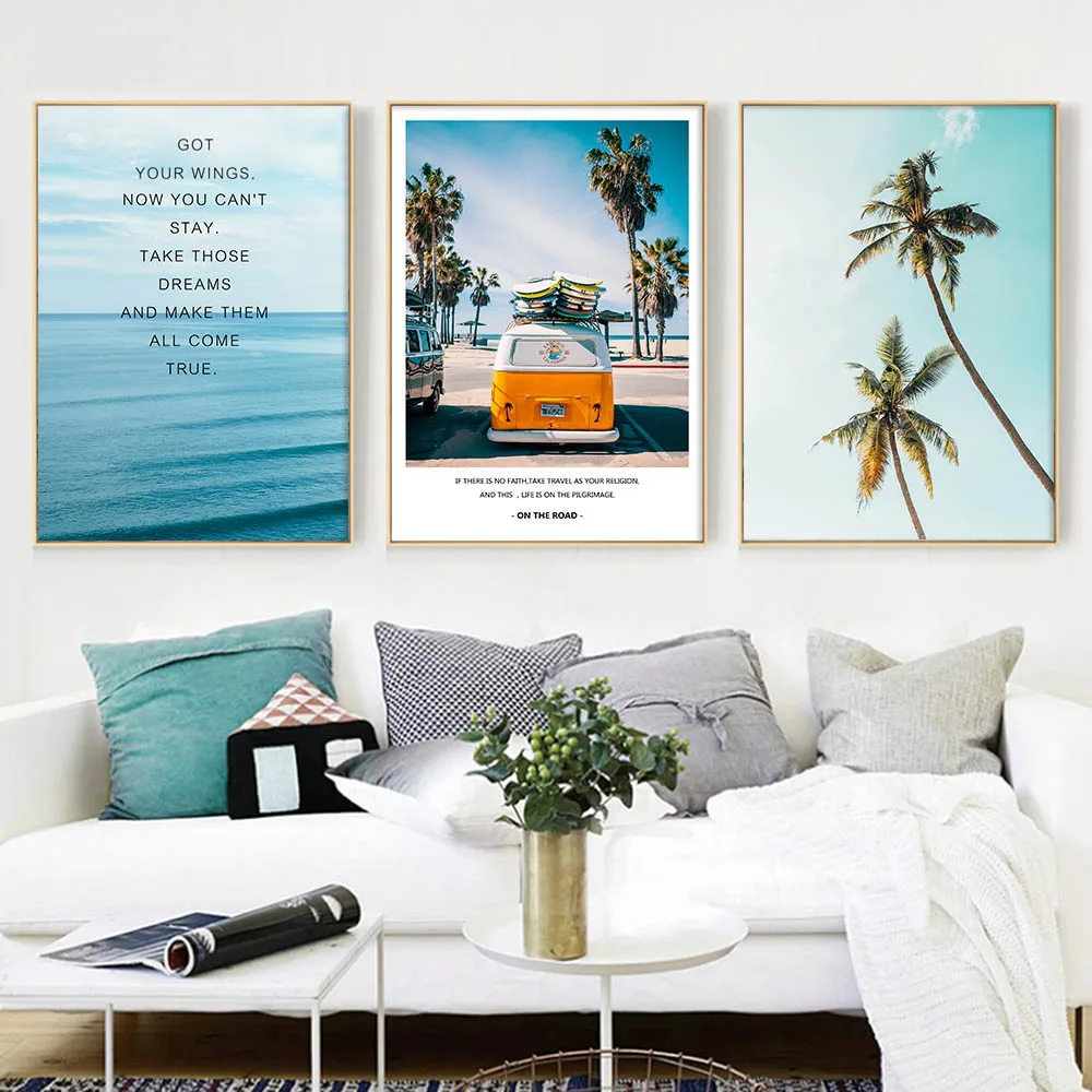 Modern-Landscape-Poster-Tropical-Sea-Palm-Tree-Bus-Wall-Art-Inspirational-Canvas-Painting-Nordic-Living-Room