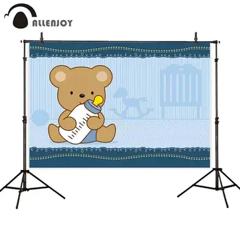 

Allenjoy new born background bear milk bottle blue trojan bed dot birthday backdrops baby shower photographic studio background