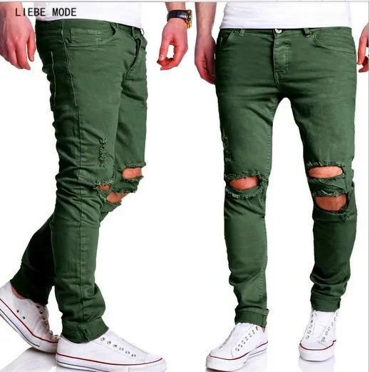 2017 Uomini Jeans Strappati I Pantaloni Con Grandi Buchi in Stile Europeo  Mens Slim Fit Pantaloni In Denim Dell'annata Nero Army Green Jeans  Hommes|jeans pants|jeans pant stylemens ripped jeans - AliExpress