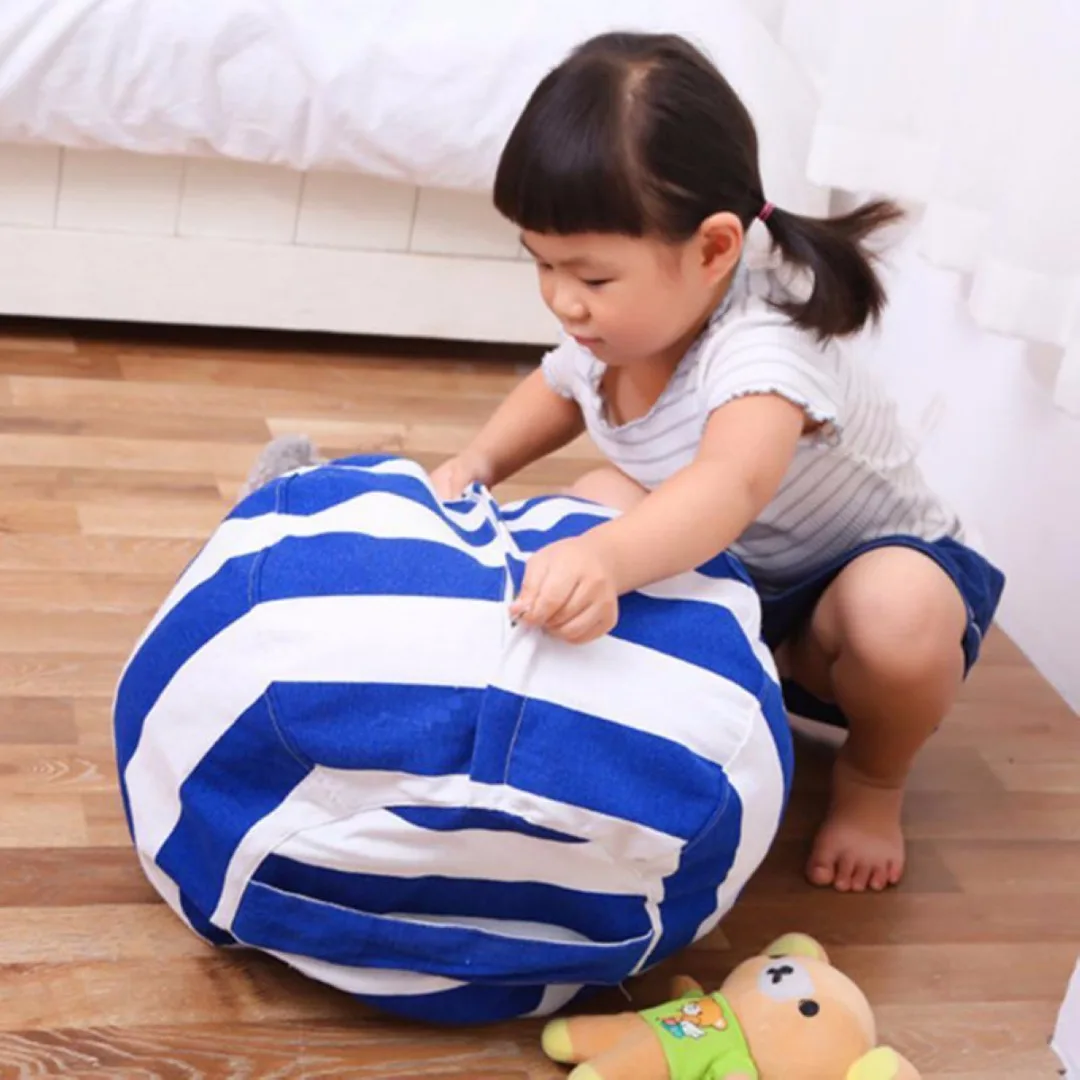 1.4/2m  Cotton Kids Stuffed Animal Toy Bean Bag Storage Pouch Soft Stripe Fabric Chair