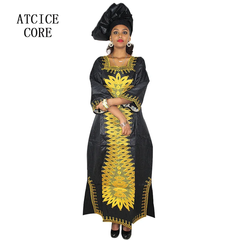 

african dresses for women fashion design new african bazin embroidery design dress long dress with scarf two pcs one set LA003#