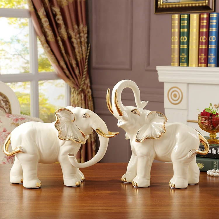 Большой счастливый керамический слон домашний декор ремесла украшение комнаты орнамент фарфоровые фигурки животных свадебное украшение подарок