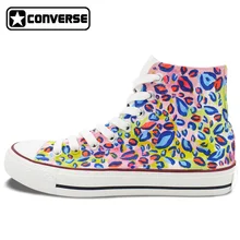 Unisex Sneakers Converse Men Women Colorful Leopard Print Hand Painted Canvas Shoes High Top All Star Unique Gifts Man Woman