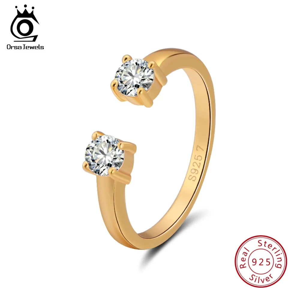 

ORSA JEWELS Women 925 Sterling Silver Rings Gold-color Unique Open Design AAA Zircon Adjustable Ring Fashion Jewelry SR60-G