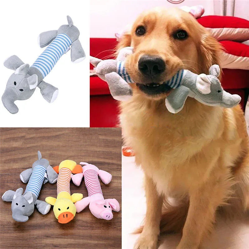 

Popular Pet Dog Cat Funny Fleece Durability Plush Dog Toys Squeak Chew Sound Toy Fit for All Pets Elephant Duck Pig Plush Toys