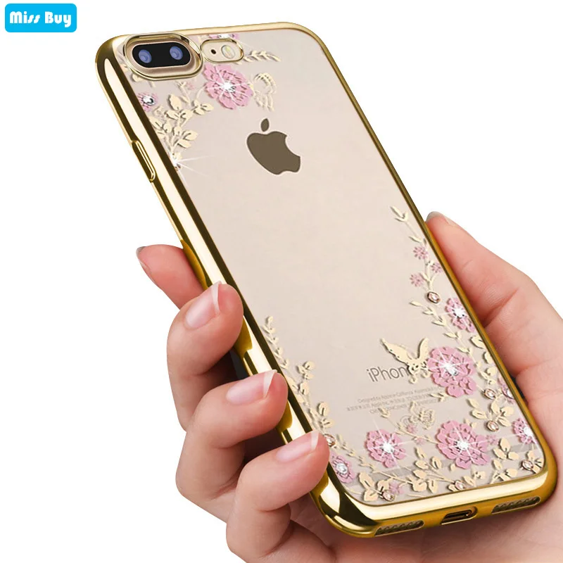 Блестящий чехол из мягкого ТПУ с цветочным узором для телефона iPhone 5 5S SE 7 6S 8 Plus X 10