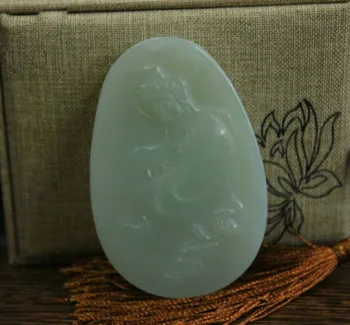 

7cm China XinJiang 100% Hetian Green Jade Jadeite Kwan-yin Buddha Pendant