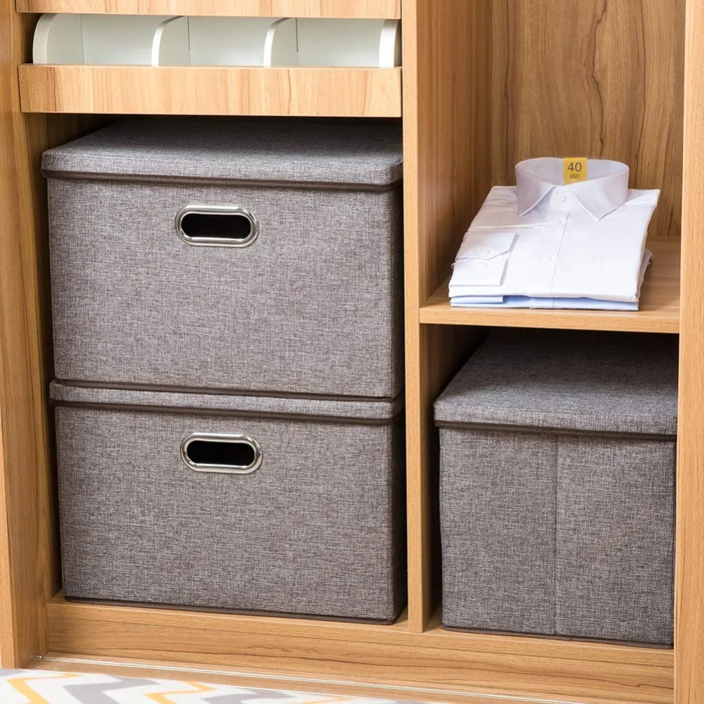 Online Große baumwolle leinen Stoff falten lagerung box Kinder Spielzeug organizer Griffe für Startseite Closet Schlafzimmer Schubladen Organisatoren Container