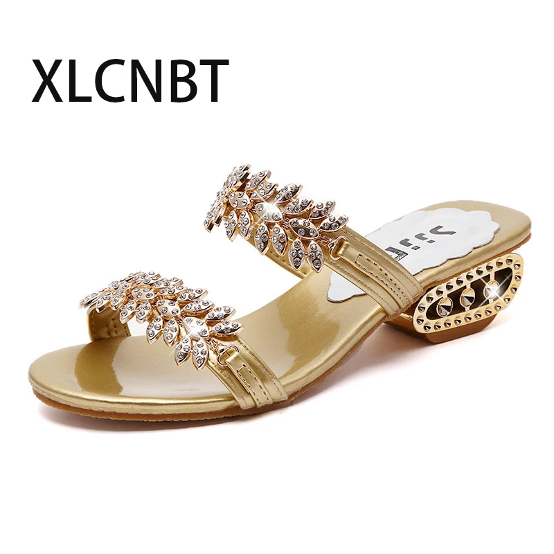 ladies sexy slipper Fashion party shoes female diamond hollow out ...