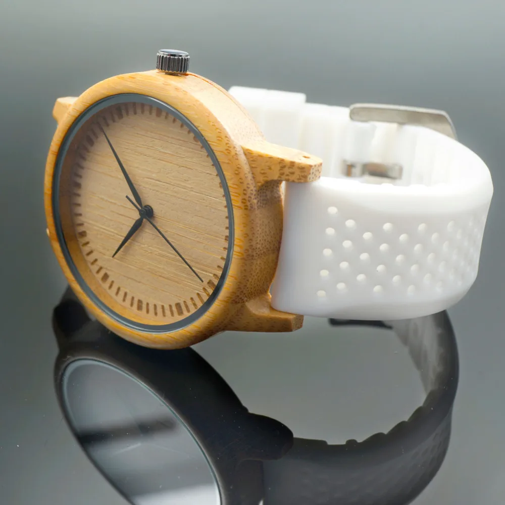 BOBO BIRD V-B07 New Fashion Mens Quartz Analog Wooden Watch Casual Top Quality with Colorful Silicon Band