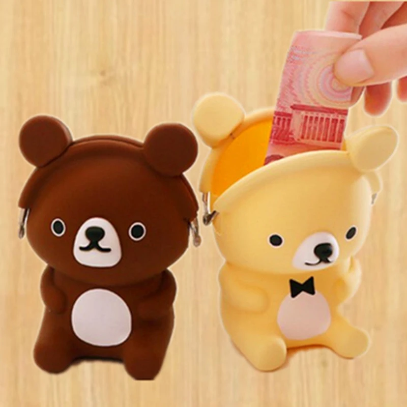 

Cute Cartoon Bear Coin Storage Bag Mini Wallet Kids Silicone Small Change Wallet Purse Key Coin Bag