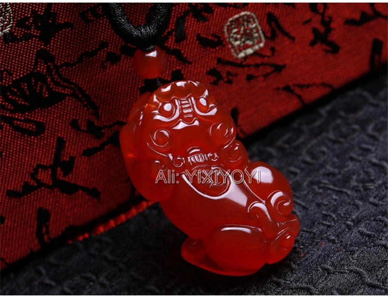 6pcs Handwork Natural White Green Red Agate Jade Carved Chinese Cute PiXiu Lucky Pendant + Rope Necklace Fine Jewelry
