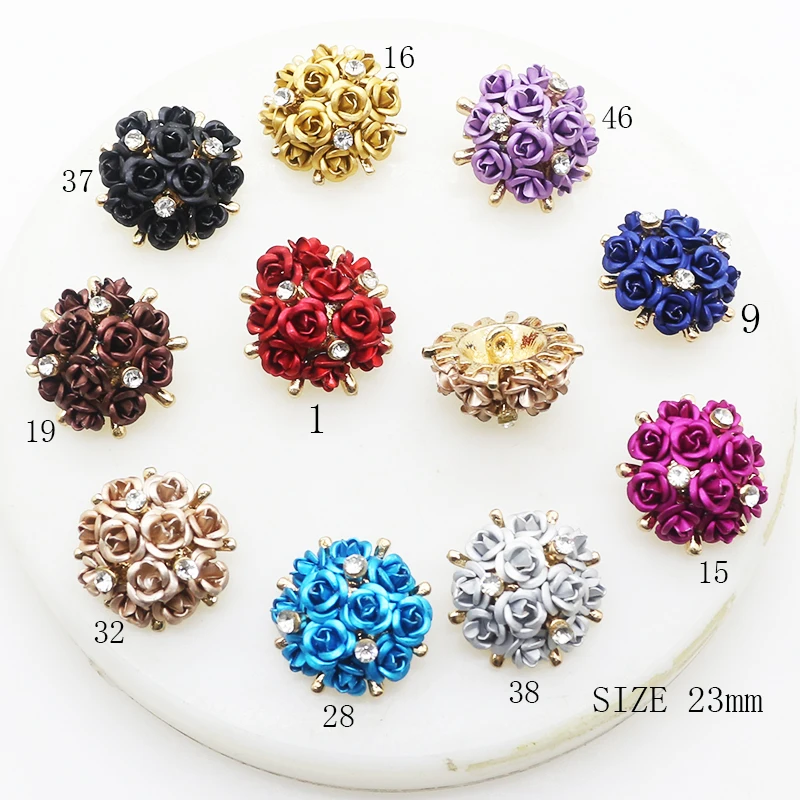 

ZMASEY New 5Pcs/Lot Fashion 23mm Buttons 10 Color Button Decoration DIY Rose Alloy Shank Beautiful Accessories