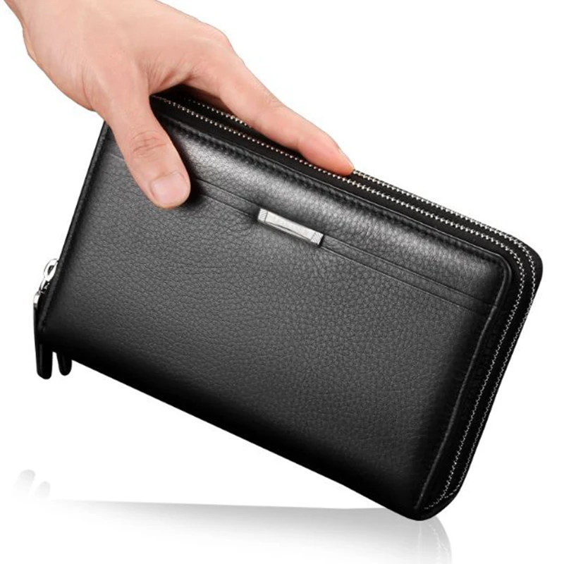 

2019 Business Male Wallets Double Zippers Vintage Purse Men Wallets Coin Pocket ID Bank Card Holder Coin Purse Men Clutch bags