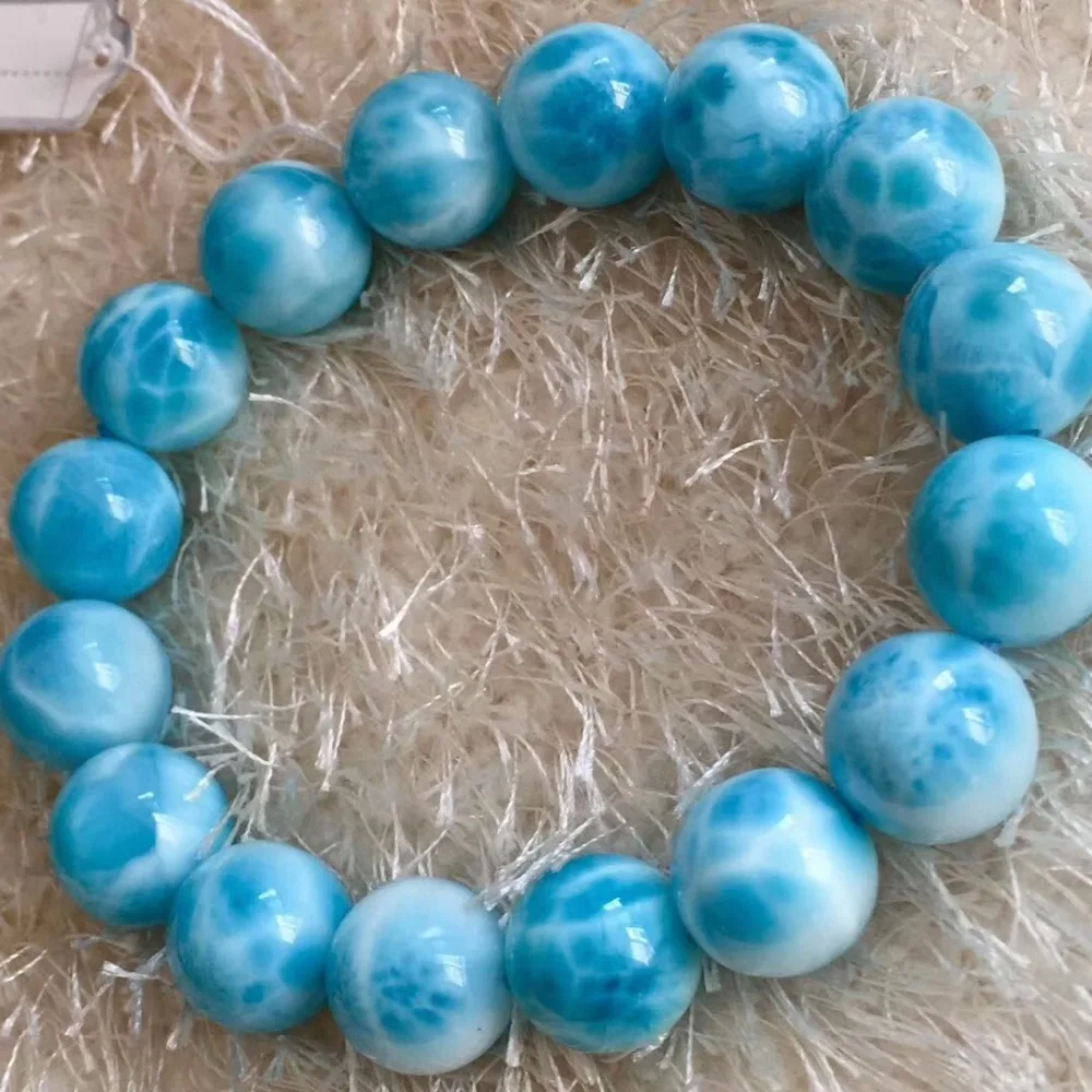 Natural Larimar Stone Round Beads Bracelet  (1)