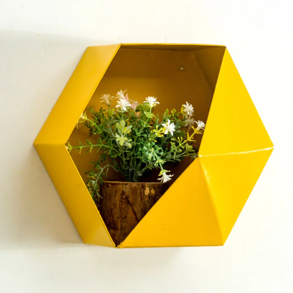 2 Pieces Wall Mounted Iron Hexagon Flower Plant Display Rack Planter Units Home Decor