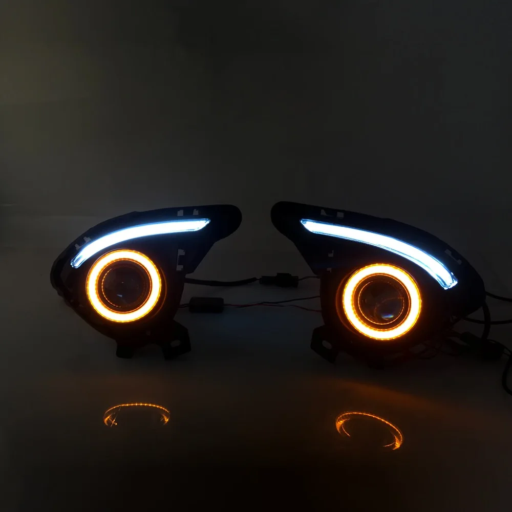 RQXR противотуманная фара вождение свет в сборе для Mazda 2 demo cob angel eye led дневные ходовые огни сигнал поворота синий ночной режим