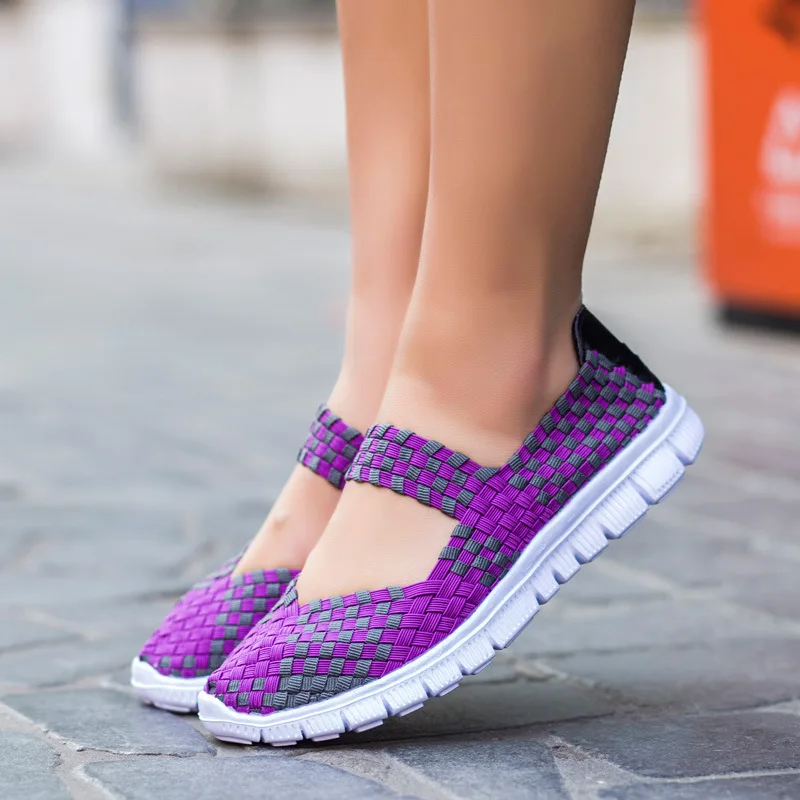 Женские кроссовки; Новинка года; модная дышащая повседневная обувь с плетением; женские удобные кроссовки на плоской подошве; женская обувь; zapatos de mujer - Цвет: Purple