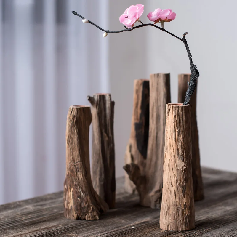

1PCS Creative Wooden Flower Vases Home Kung Fu Tea Set Desktop Art Decoration Crafts Household Decor Flower Pot Christmas Gifts