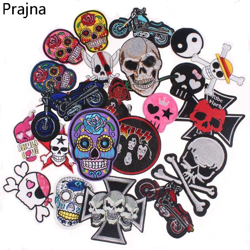 

Prajna Mexican Skull Patch Stripe On Clothes Punk Rock Stalker Patch Biker Iron On Embroidered Random Patches Set For Clothes