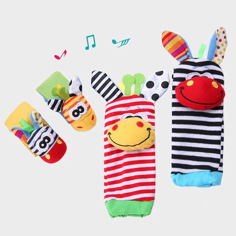 Детские носки с колокольчиками Мультяшные игрушки для детей мягкие детские погремушки-животные детские плюшевые носки для новорожденных Детские носки с ремешком на запястье